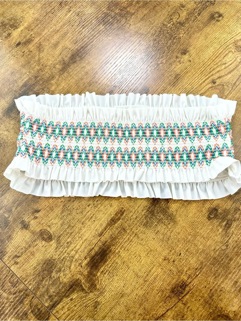 Tory Burch Costa Smocked Bandeau Bikini Top, Crop Top, Small